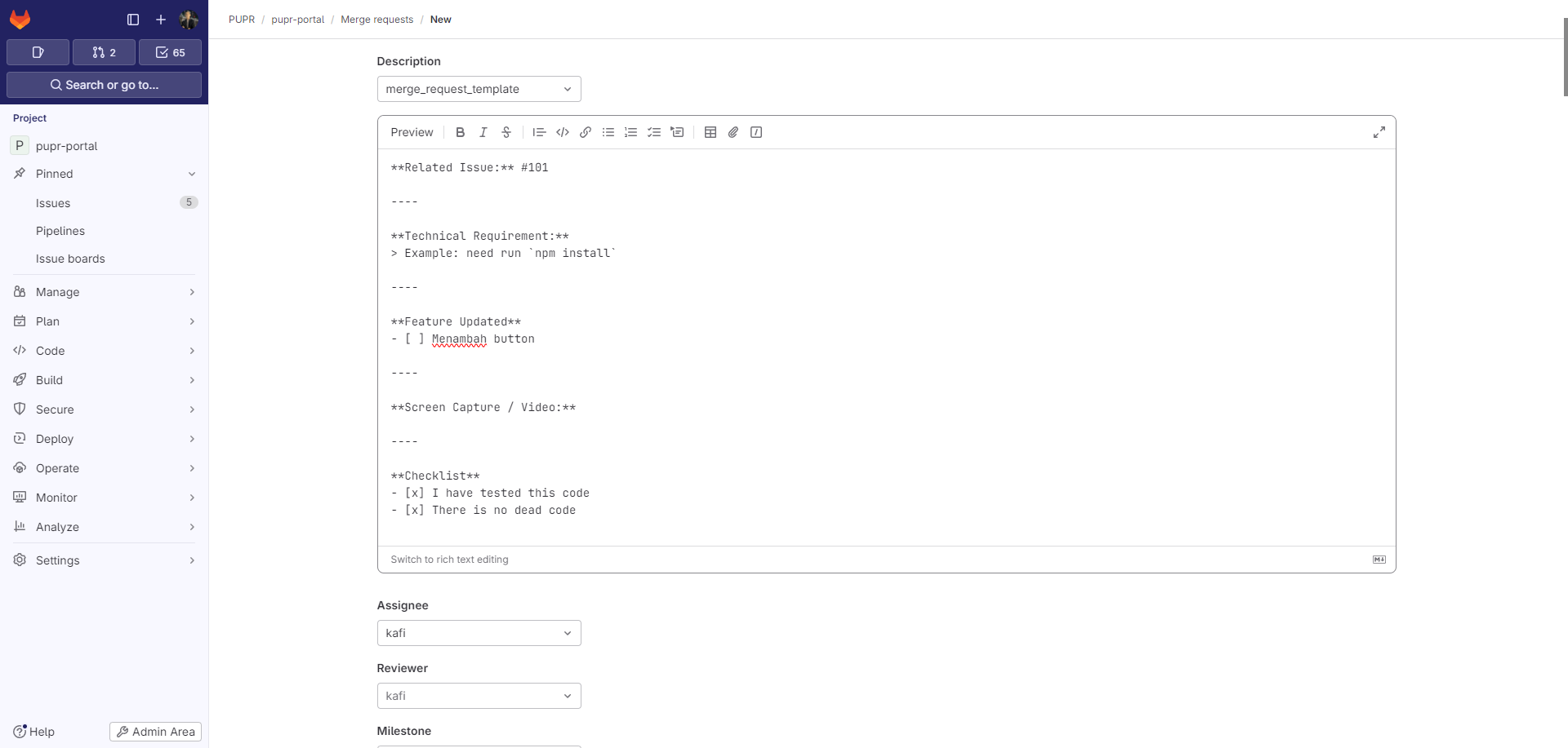 Langkah 4: Isi Detail Merge Request